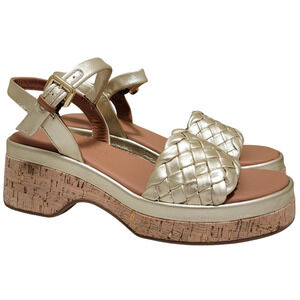 Gentle Souls Women Dorris Ankle Strap Cork Sandals Size US 8.5M Platino Leather